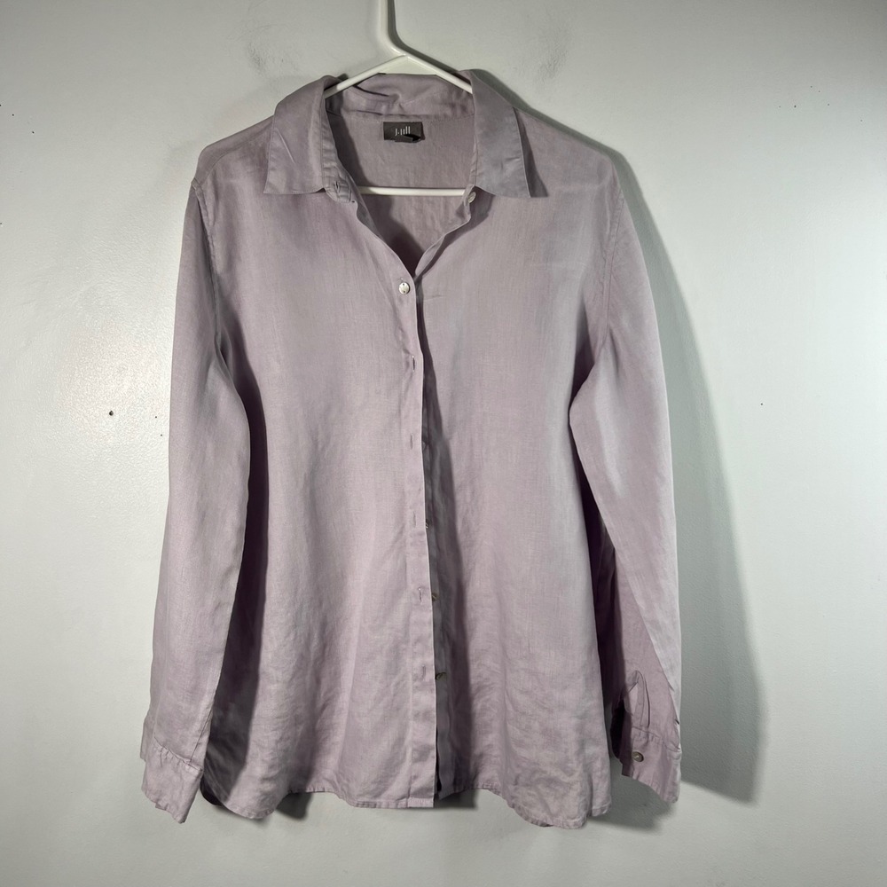 J. Jill Lavender Purple 100% Linen Button Down Shirt Long Sleeve‎ Womens Medium